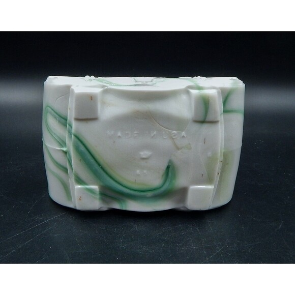 Akro Agate Slag Glass Planter Daffodils White Marbleized Green Teal Swirl Dish - Picture 7 of 8